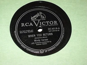 78RPM RCA Victor 20-4018 Mindy Carson w Ackers When U Return/Boutonniere - Imagen 1 de 2