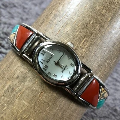 复古 Nature 女式礼服纳瓦霍风格银色手链椭圆形模拟 20 毫米手表 7 — 第 1/4 张图片