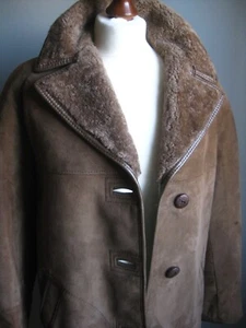 VINTAGE SHEEPSKIN COAT JACKET 12 10 real suede leather HEATONA ENGLAND NEW - Picture 1 of 15