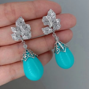 16x26 mm blaue Muschel Perle Träne baumeln cz pave Ohrstecker Geschenk - Bild 1 von 6