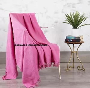 Mudcloth sofa throw, pink solid cotton throw, throws for sofas, blanket Indian - Picture 1 of 4