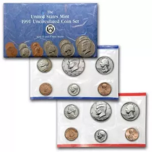 1991 P&D Mint Set Brilliant Uncirculated US with Envelope & COA (10 Coin Set) - Picture 1 of 6