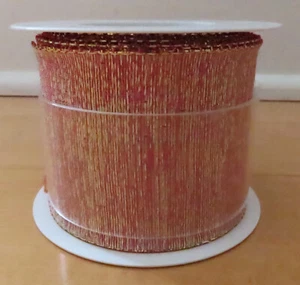 Drahtkante 2 3/8 Zoll x 10 Yards Gewebt Gold-Rosa Band - Bild 1 von 3