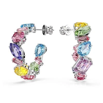 Swarovski Gema Hoop Earrings, Asymmetrical Design, Mixed Cuts, Multicolored - Image 1 of 4
