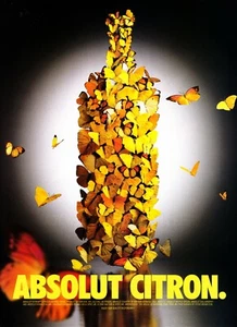 ABSOLUT CITRON VODKA AD 1998 VERY RARE OUT OF PRINT BUTTERFLIES - Picture 1 of 1