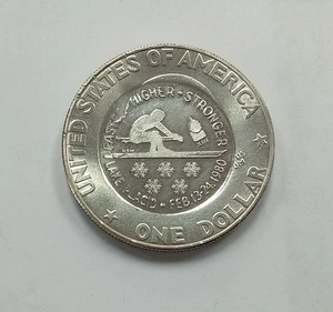 1976-S Eisenhower Dollar Counterstamped Skiing Lake Placid 1980  Mel Wacks - Picture 1 of 3