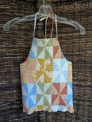 NUEVO CON ETIQUETAS Billabong Halter Calado Patchwork Edredón Estampado Volantes Para Mujer Pequeña Casa de Campo Foto 1 de 4