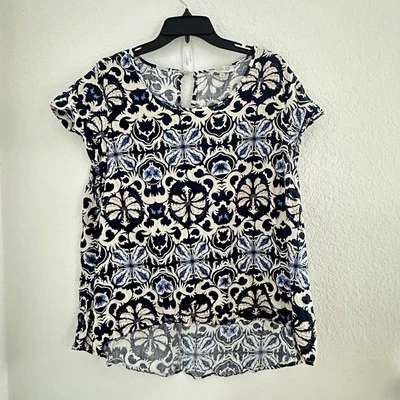 Camisa para mujer Rachel Zoe 1X mezcla de lino S/S azul costero cachemir playa costera Foto 1 de 4