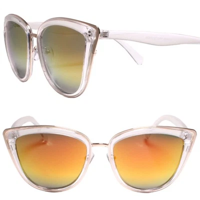 Diseñador Elegante Clásico Naranja Lente Espejada Mujeres Ojo de Gato Gafas de Sol Transparente Foto 1 de 4