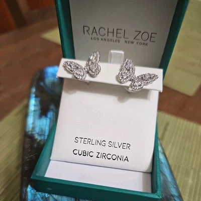 PENDIENTES RACHEL ZOE PLATA ESTERLINA 925 CIRCONITAS CÚBICAS PAVÉ MARIPOSA NUEVOS EN CAJA .925 Foto 1 de 4