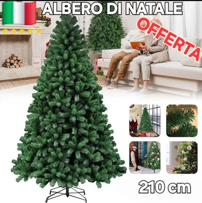 Albero di Natale 210 cm Artificiale in PVC Verde Realistico - Montaggio Facile  - Immagine 1 di 4