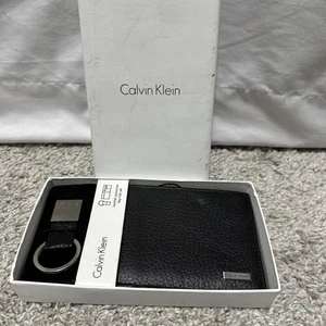 Calvin Klein Portafoglio Portachiavi Uomo Vera Pelle Portachiavi Set di 2 Nero Nuovo con etichette - Foto 1 di 5