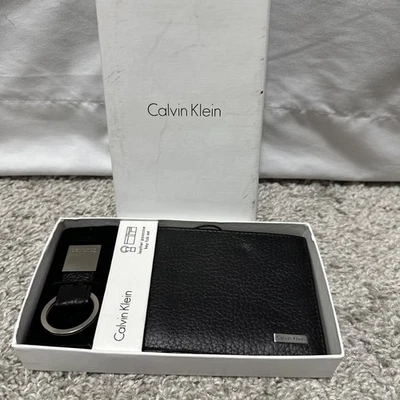 Calvin Klein Hombre Cuero Genuino Billetera Llavero Juego de 2 Negro Nuevo con Etiquetas Foto 1 de 4