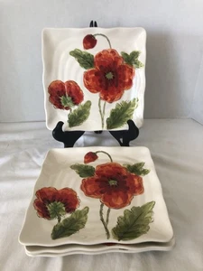 Poppy Dance 9” Ceramic Plates-Ruffled Trim Edges-Square-Made By Maxcera-X 4 - Picture 1 of 15