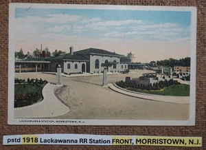 pstd 1918 Lackawanna RR Station FRONT, MORRISTOWN, N.J. POSTCARD LITHO color WB - Picture 1 of 2
