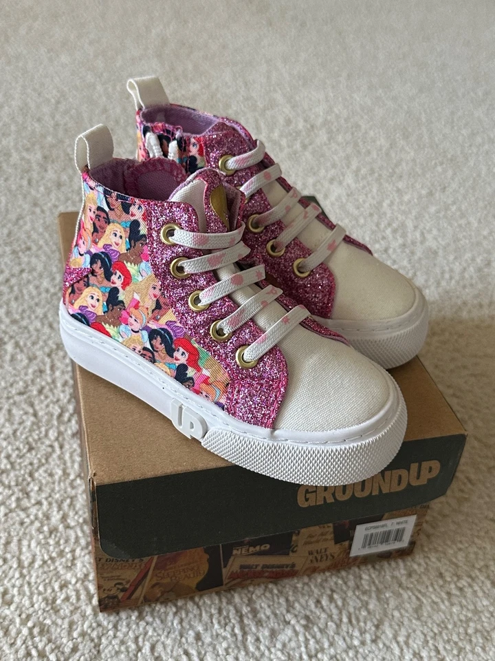 Toddler Girls Disney Ground Up Sneakers Princess Shoes Zip Pink Glitter Size 7 - Image 1 of 4