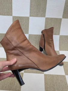 Riva UK 4 Soft Tan Leather Heeled Square Toe Ankle Boots Made in Italy - Picture 1 of 13