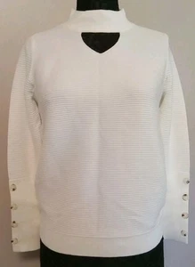 Suéter tejido manga botones cuello falso acanalado marfil etílico para mujer talla S - Imagen 1 de 7