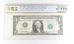 1995 $1 Boston MA FRN Fr#1923-A Superb Gem Unc 67 PPQ PCGS *2914 - Picture 1 of 3