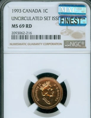1993 CANADA CENT NGC MS69 RD PQ MAC FINEST GRADED MAC SPOTLESS  . - Image 1 of 4