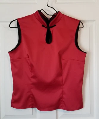 Vintage Le Chateau Red Satin Women's Asian Style Keyhole Top Fitted Sexy Y2K - Image 1 of 4