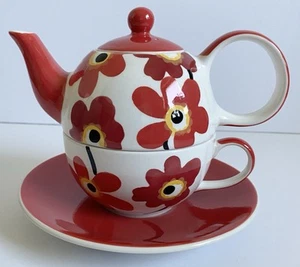 WHITTARD OF CHELSEA TEA FOR ONE SET BRIGHT FLOWER (T41 ROT) TEEKANNE, TASSE + UNTERTASSE - Bild 1 von 19