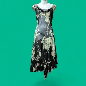 Vintage 00s y2k fairycore fairy black green rose asymmetrical sheer dress M L 1F - Picture 1 of 12
