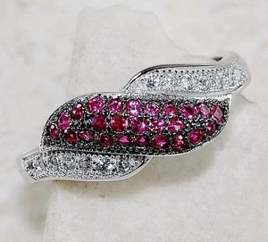 1CT Treated Ruby & White Topaz 925 Solid Sterling Silver Ring Sz 9 N1-3 - Picture 1 of 3