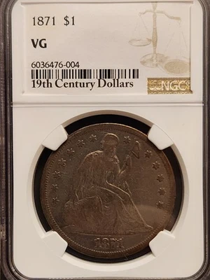 Dólar de plata libertad sentada 1871 $1 certificado NGC en muy buen estado Foto 1 de 4