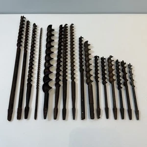 Vintage Wood Drill Bit Lot of 16 Various Sizes 8” - 18” Long Need Refurbishing - Picture 1 of 8