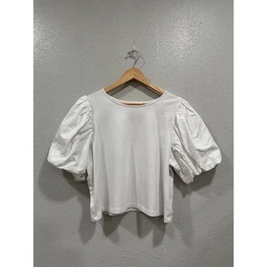 A New Day White Puff Sleeve Top Extra Large XL Short Sleeve Cotton Blend - Picture 1 of 5