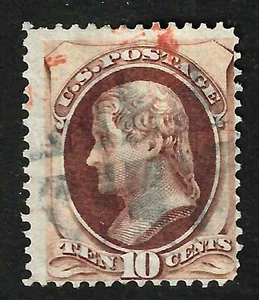 Sc #150 Red & Fancy Cancel 10 Cent Jefferson Banknote 1871 $39.00 US 55B44 - Picture 1 of 2