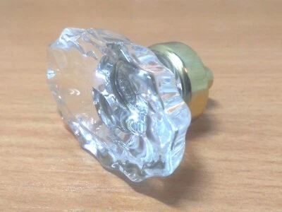 Perilla de tirador de cajón de vidrio de cristal ~ castillo acanalado ovalado ~ base de latón pulido 1,75" Foto 1 de 4