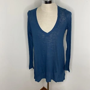 We The Free Womens Tunic Top Long Sleeves T-Shirt Blue M Oversized Boxy V Neck - Picture 1 of 8