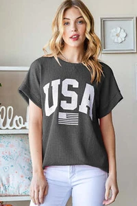 Heimish Full Size USA Graphic Short Sleeve Ribbed Top - Picture 1 of 9