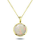 10Mm Round Shape Genuine Opal Gemstone Pendant In 14K Yellow Gold.