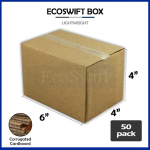 50 6x4x4 EcoSwift Cardboard Packing Moving Shipping Boxes Corrugated Box Cartons - Picture 1 of 6