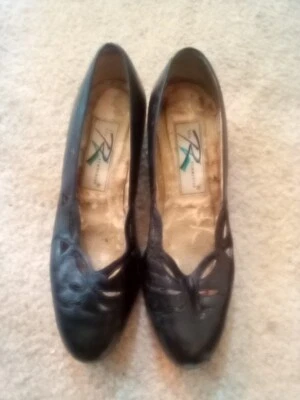 Ros Hommerson Mujer Cuero Negro 1 Pulgada Tacón Talla 7.5 Puntera Cerrada Sin Cordones Foto 1 de 4