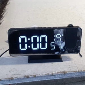 Digital Projection Alarm Clock – LED Display, Radio, USB, 180° Rotating, Black - Picture 1 of 11