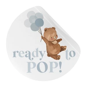 Ready to Pop Baby Dusche Popcorn Gefälligkeit Aufkleber in rosa oder blauem Bären (LA10) - Bild 1 von 2
