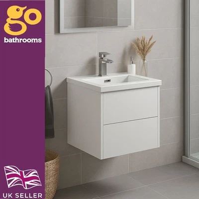 THE BATH PEOPLE Boson Matt White Bathroom Wall Hung Vanity Unit Composite Resin Basin 50cm