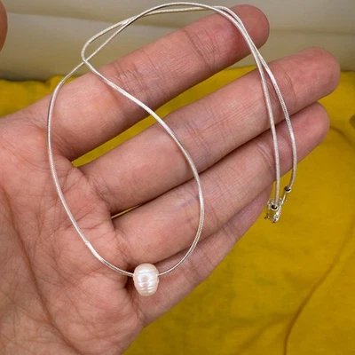 Collar colgante de perlas naturales de agua dulce enchapado en plata 925 joyería nupcial regalo Foto 1 de 4