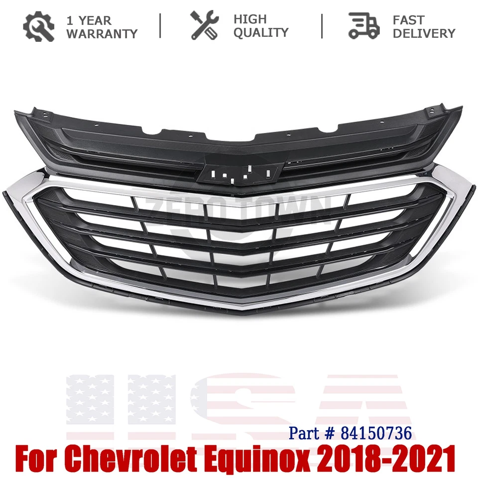 Fit For Chevrolet Equinox 2018 2019 2020 Front Bumper Upper Grille Black&Chrome - Image 1 of 4