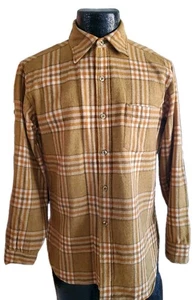 Vtg.Pendleton Men's Golden Tan Plaid 100% Virgin Wool L/S USA Med - Picture 1 of 14