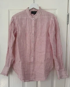 Wyse London Pink & White Paris Striped Linen Frill Shirt - Size 0 (UK Size 6) - Picture 1 of 7