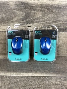 NEW (2-PK) Logitech M317 Blue Wireless USB Optical Mouse UNIFY Receiver - Picture 1 of 7