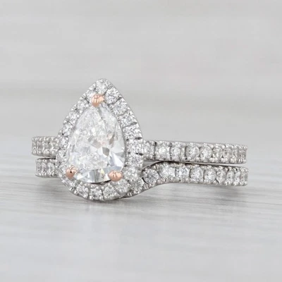 Neil Lane Diamond Pear Halo Engagement Ring Wedding Band Bridal 14k White Gold - Image 1 of 4