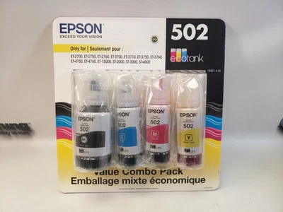 Epson EcoTank 502 Ink Bottles T5021-4-SVH Black Cyan Magenta Yellow 4-Pack 5/25 - Image 1 of 2