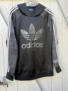 Nuevo Pullover Adidas Trifolio Tres Rayas con Capucha $89 NEGRO Gris Bolsillos PEQUEÑO D5 - Imagen 1 de 9