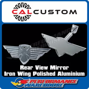 CAL CUSTOM IRON WING REAR VIEW INTERIOR MIRROR POLISHED ALUMINIUM - Picture 1 of 4